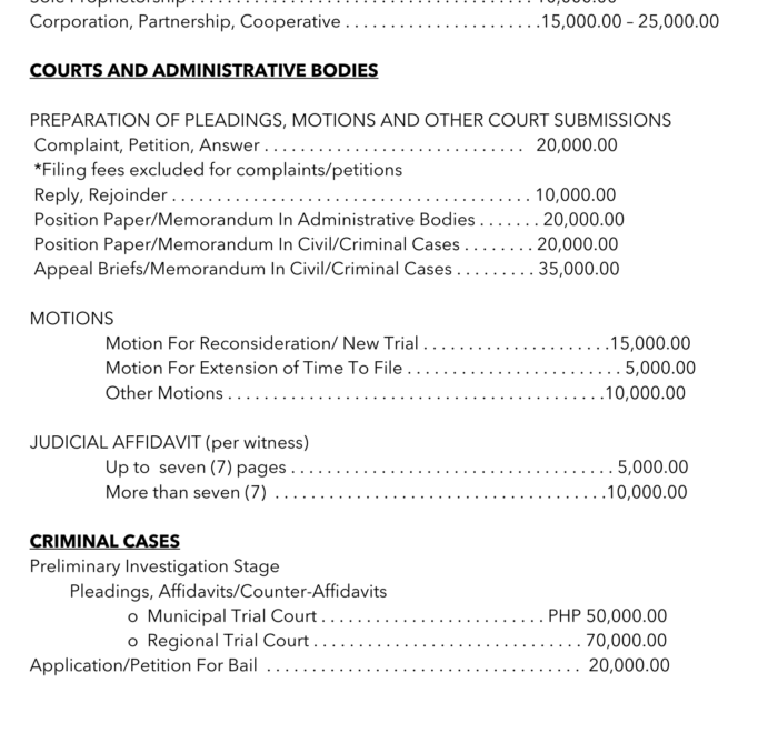 Simando Law Rates - 2